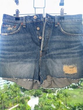 rag & bone Distressed Button-Front Denim Shorts - Blue